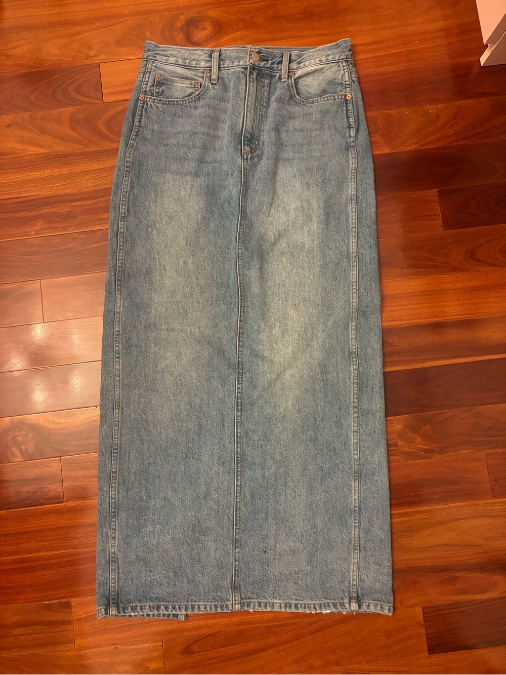 High-Rise Light Blue Denim Maxi Skirt